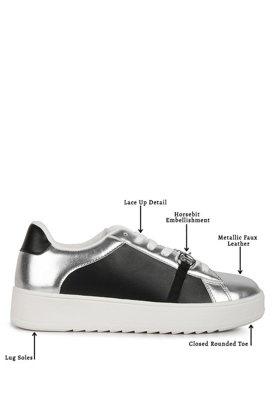 Nemo Contrasting Metallic Faux Leather Sneakers - lolaluxeshop