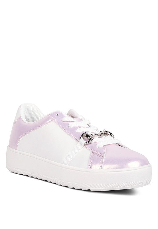 Nemo Contrasting Metallic Faux Leather Sneakers - lolaluxeshop