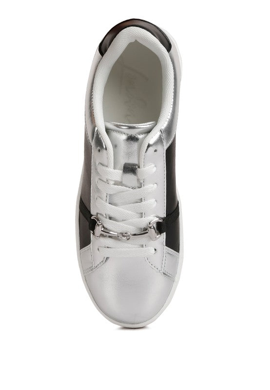 Nemo Contrasting Metallic Faux Leather Sneakers - lolaluxeshop