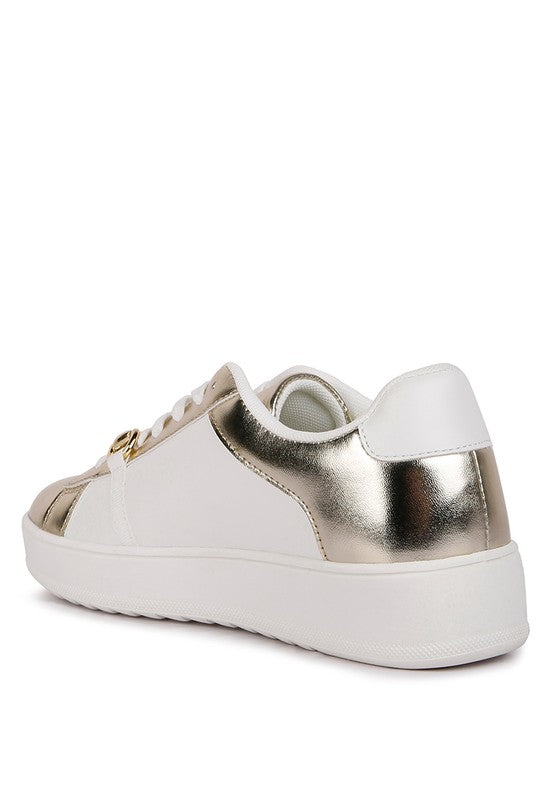 Nemo Contrasting Metallic Faux Leather Sneakers - lolaluxeshop