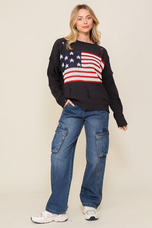 Distressed USA Logo Sweater - lolaluxeshop