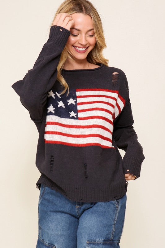 Distressed USA Logo Sweater - lolaluxeshop