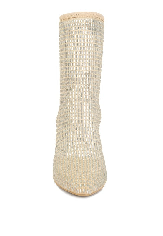 Fortunate Rhinestones Embellished Mesh Boots - lolaluxeshop