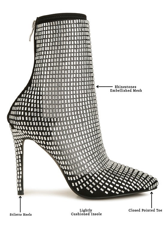 Fortunate Rhinestones Embellished Mesh Boots - lolaluxeshop