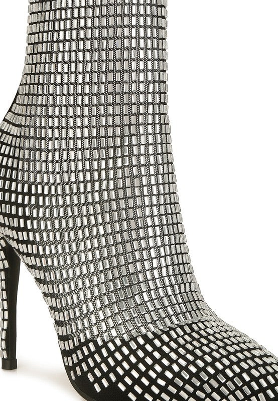 Fortunate Rhinestones Embellished Mesh Boots - lolaluxeshop