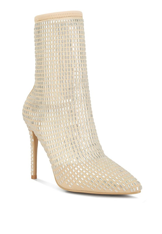 Fortunate Rhinestones Embellished Mesh Boots - lolaluxeshop