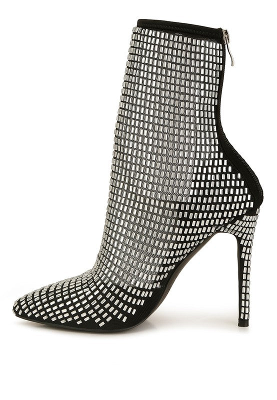 Fortunate Rhinestones Embellished Mesh Boots - lolaluxeshop