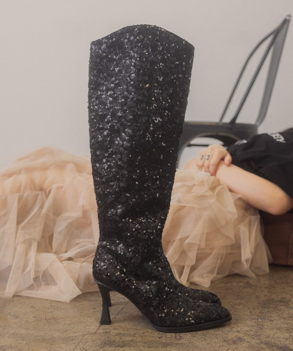 OASIS SOCIETY Jewel - Knee High Sequin Boots - lolaluxeshop