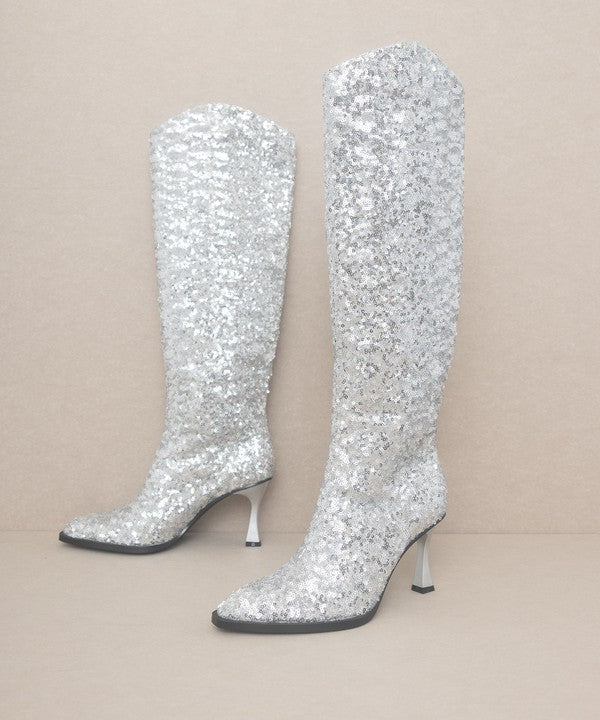 OASIS SOCIETY Jewel - Knee High Sequin Boots - lolaluxeshop