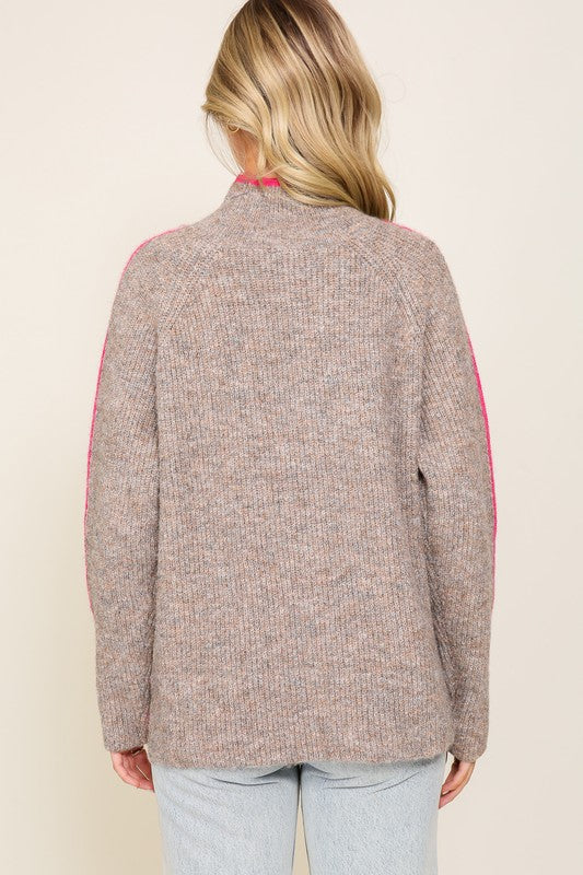 Marled Brown Raglan Sleeve Funnel Neck Sweater - lolaluxeshop