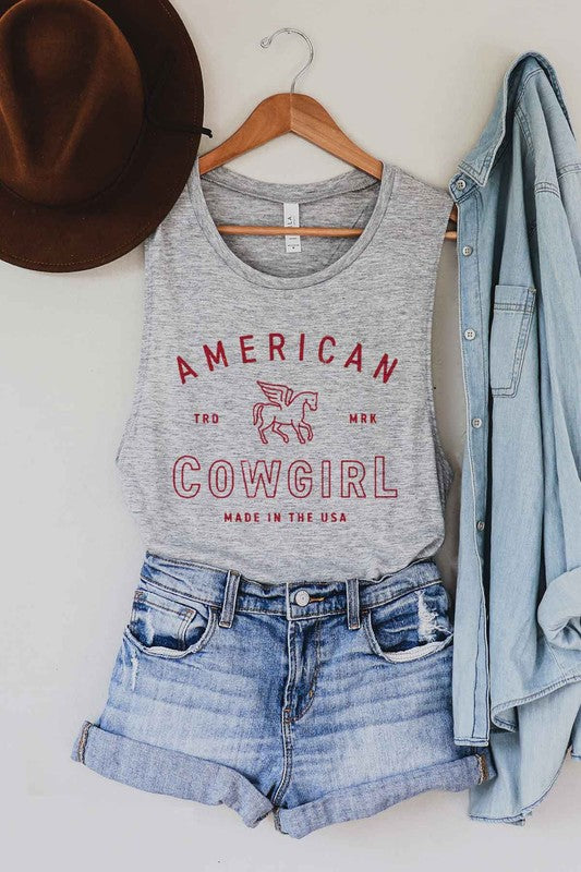 AMERICAN COWGIRL GRAPHIC MUSCLE TANK - lolaluxeshop