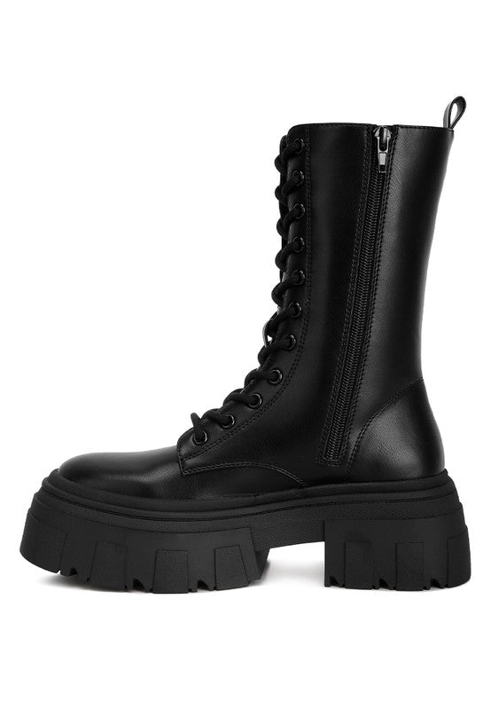 Tatum Faux Leather Combat Chunky Boots - lolaluxeshop