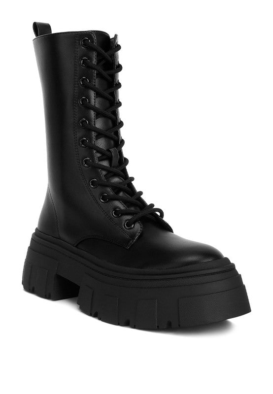 Tatum Faux Leather Combat Chunky Boots - lolaluxeshop