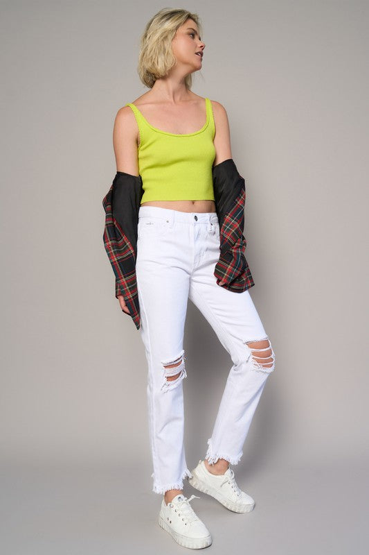 HIGH RISE DESTROYED STRAIGHT CROP JEANS - lolaluxeshop