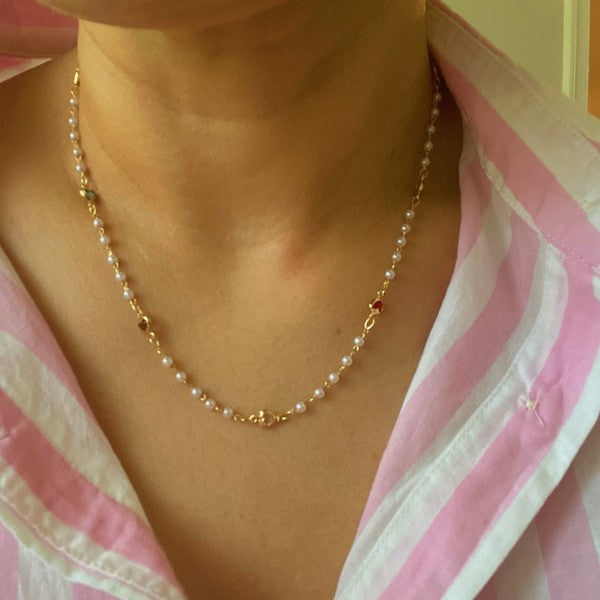 Precious Mini Heart Pearl Chain Necklace - lolaluxeshop