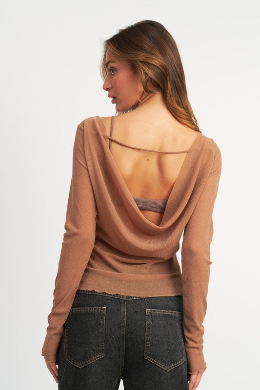 GLITTER MESH TOP WITH BACK COWL - lolaluxeshop