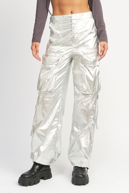 METALLIC CARGO PANTS - lolaluxeshop