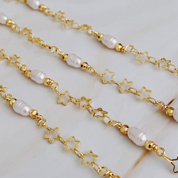 Mini Pearl Mini Star Long Chain Necklace - lolaluxeshop