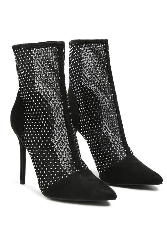 Jazz Rhinestone Embellished Mesh Stiletto Boots - lolaluxeshop