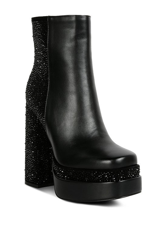 Dryday Diamante Zip Up Block Heel Boots - lolaluxeshop