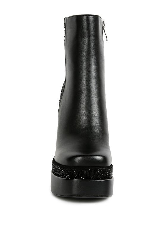 Dryday Diamante Zip Up Block Heel Boots - lolaluxeshop