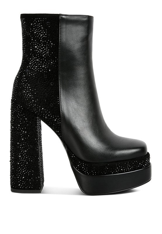 Dryday Diamante Zip Up Block Heel Boots - lolaluxeshop