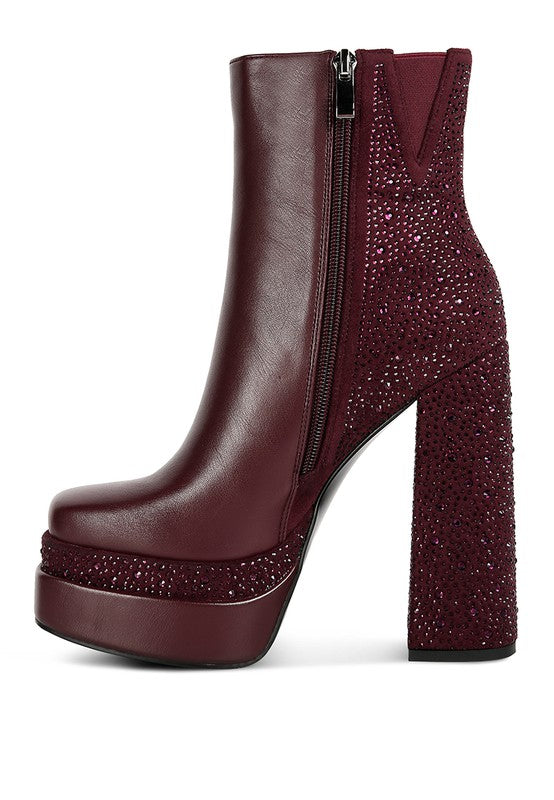 Dryday Diamante Zip Up Block Heel Boots - lolaluxeshop