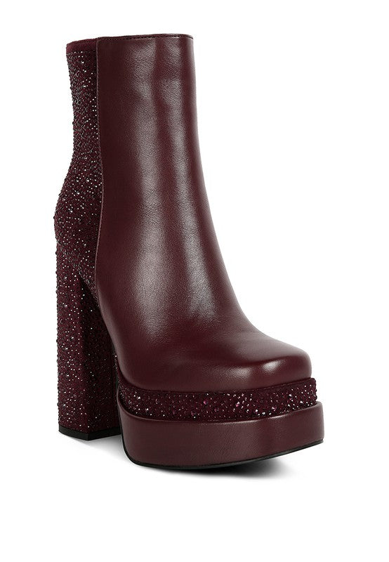 Dryday Diamante Zip Up Block Heel Boots - lolaluxeshop