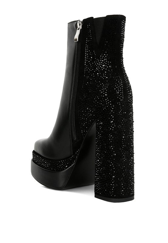 Dryday Diamante Zip Up Block Heel Boots - lolaluxeshop