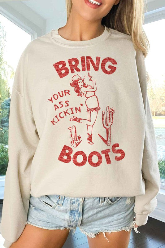 KICKIN BOOTS WESTERN COUNTRY OVERSIZED SWEATSHIRT