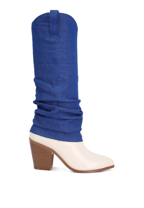 Fab Cowboy Boots With Denim Sleeve Setail - lolaluxeshop