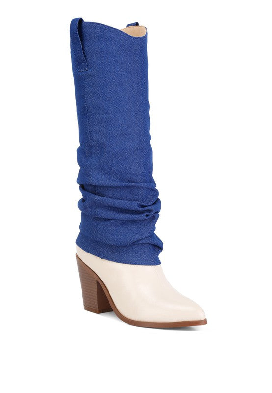 Fab Cowboy Boots With Denim Sleeve Setail - lolaluxeshop