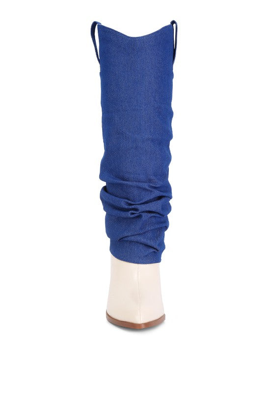 Fab Cowboy Boots With Denim Sleeve Setail - lolaluxeshop