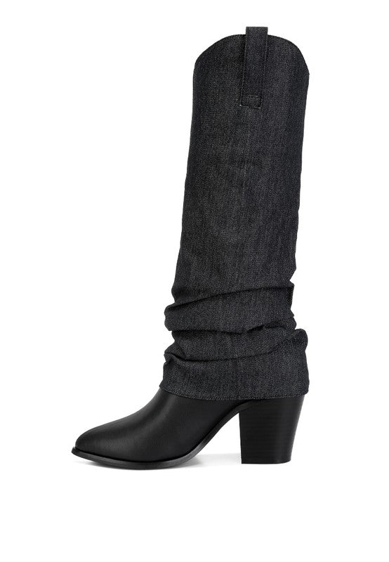 Fab Cowboy Boots With Denim Sleeve Setail - lolaluxeshop