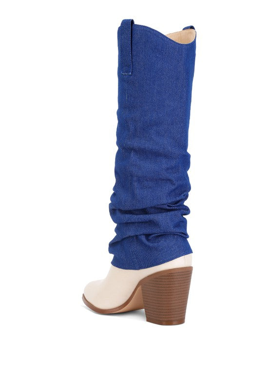 Fab Cowboy Boots With Denim Sleeve Setail - lolaluxeshop