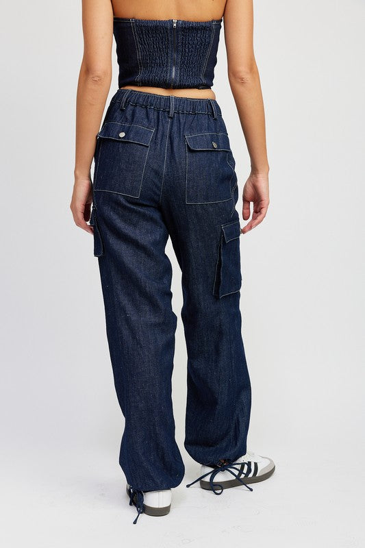 CONTRAST STITCHING DENIM PANTS - lolaluxeshop