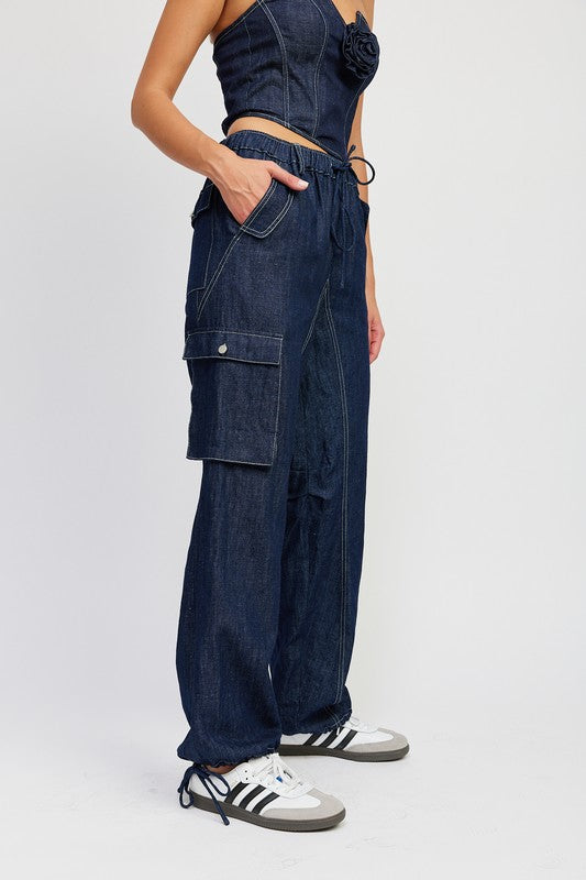 CONTRAST STITCHING DENIM PANTS - lolaluxeshop