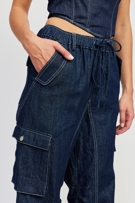 CONTRAST STITCHING DENIM PANTS - lolaluxeshop