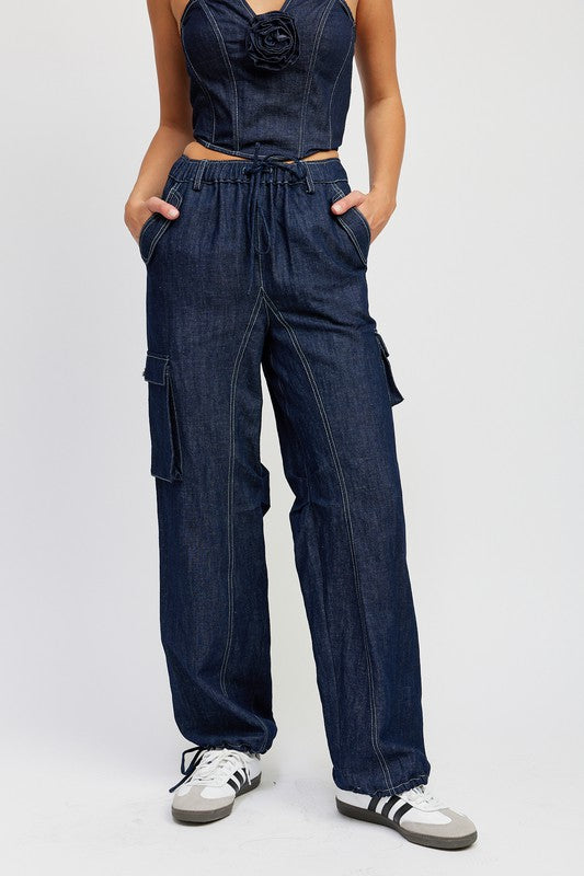 CONTRAST STITCHING DENIM PANTS - lolaluxeshop