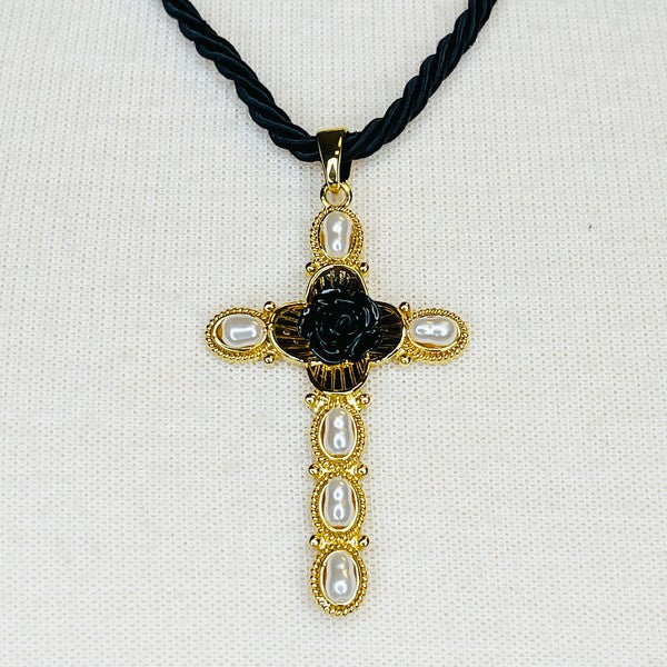 Layered Black Rose Cross Necklace - lolaluxeshop