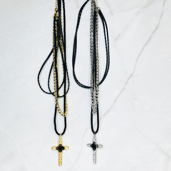 Layered Black Rose Cross Necklace - lolaluxeshop