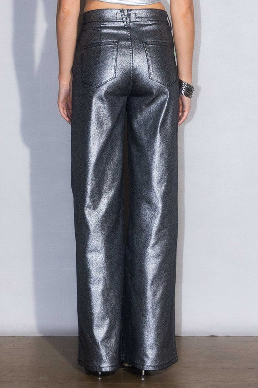 Metallic High Rise Wide Jeans - lolaluxeshop