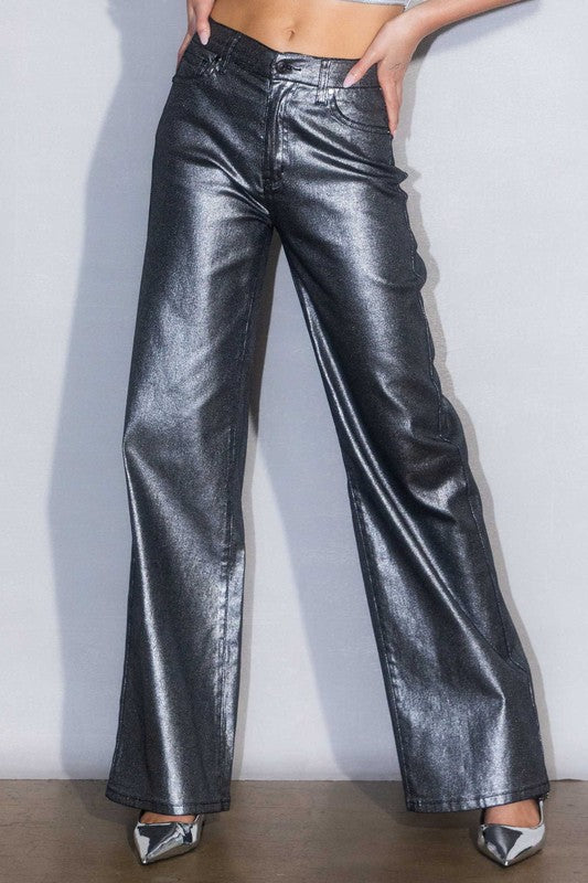 Metallic High Rise Wide Jeans - lolaluxeshop