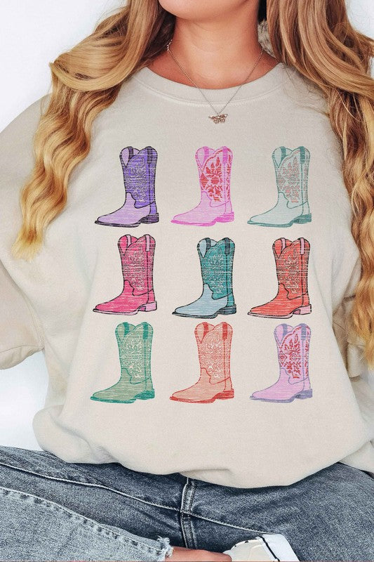 COWGIRL BOOTS WESTERN COUNTRY OVERSIZED SWEATSHIRT - lolaluxeshop