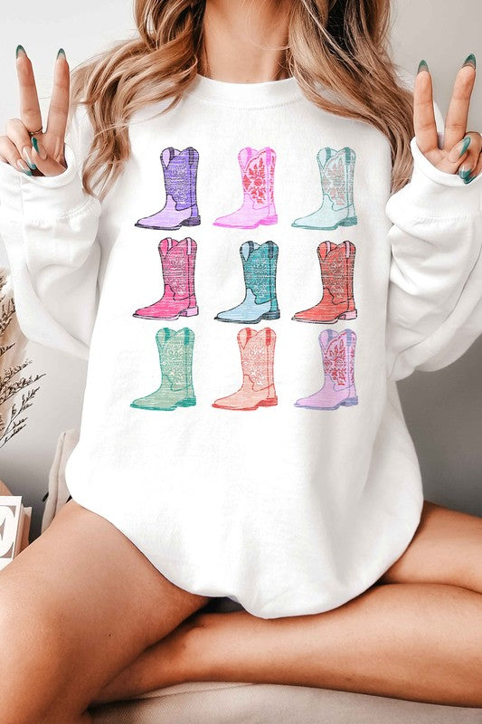 COWGIRL BOOTS WESTERN COUNTRY OVERSIZED SWEATSHIRT - lolaluxeshop