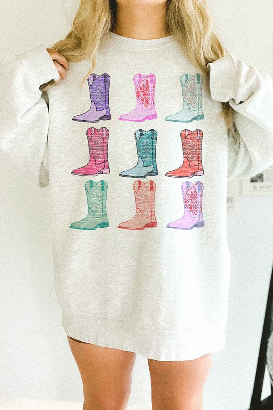 COWGIRL BOOTS WESTERN COUNTRY OVERSIZED SWEATSHIRT - lolaluxeshop