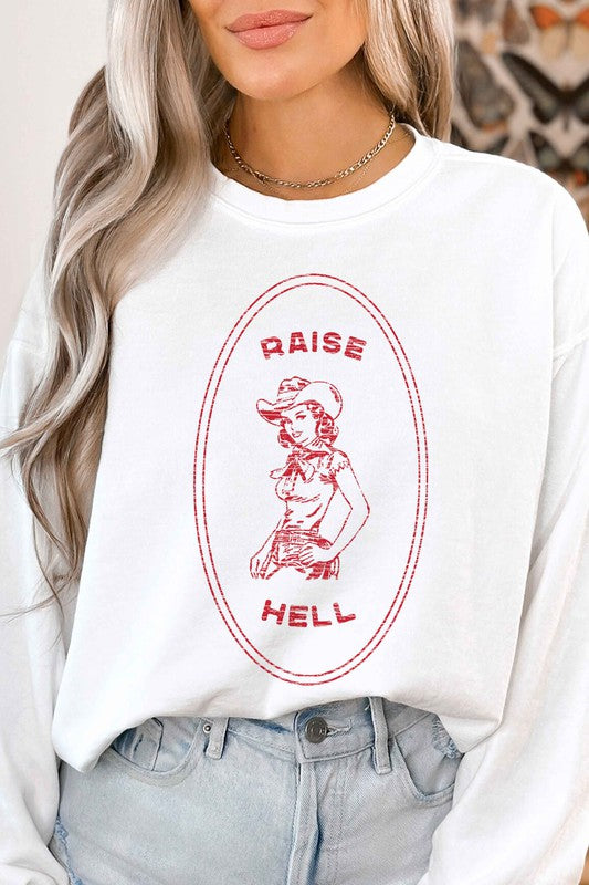 RAISE HELL COUNTRY COWGIRL GRAPHIC SWEATSHIRT - lolaluxeshop