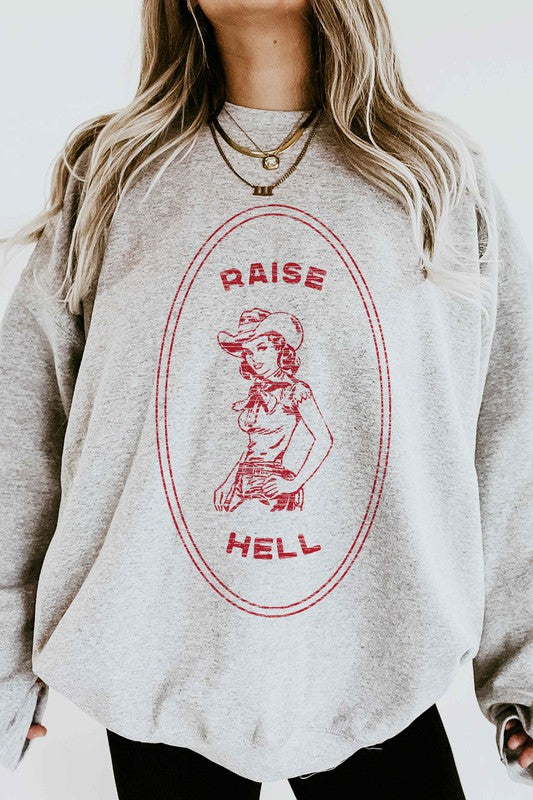 RAISE HELL COUNTRY COWGIRL GRAPHIC SWEATSHIRT - lolaluxeshop