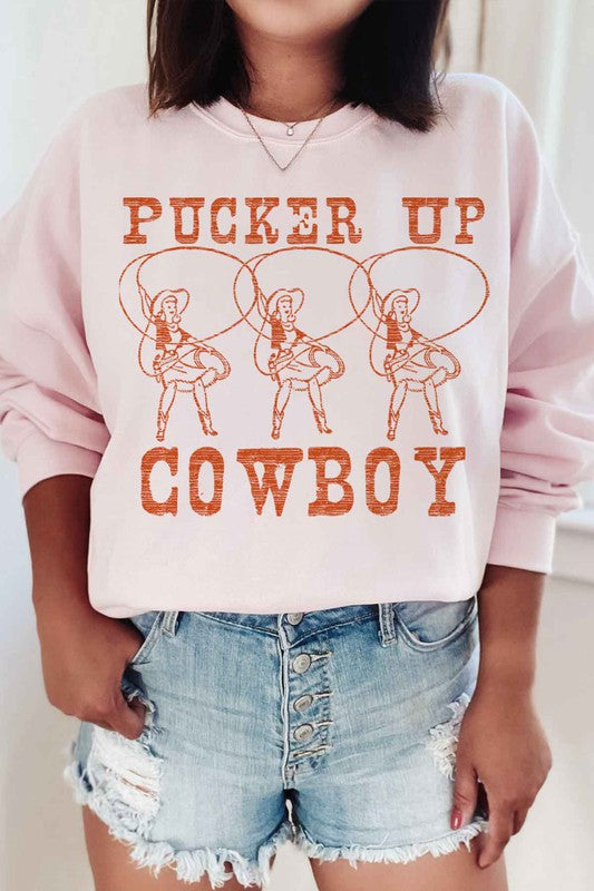 PUCKER UP COWBOY WESTERN GRAPHIC SWEATSHIRT - lolaluxeshop