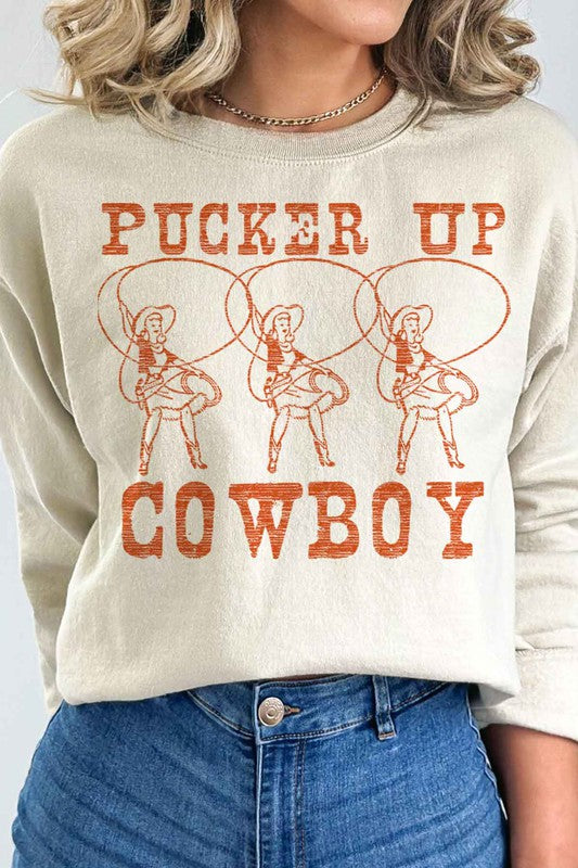 PUCKER UP COWBOY WESTERN GRAPHIC SWEATSHIRT - lolaluxeshop